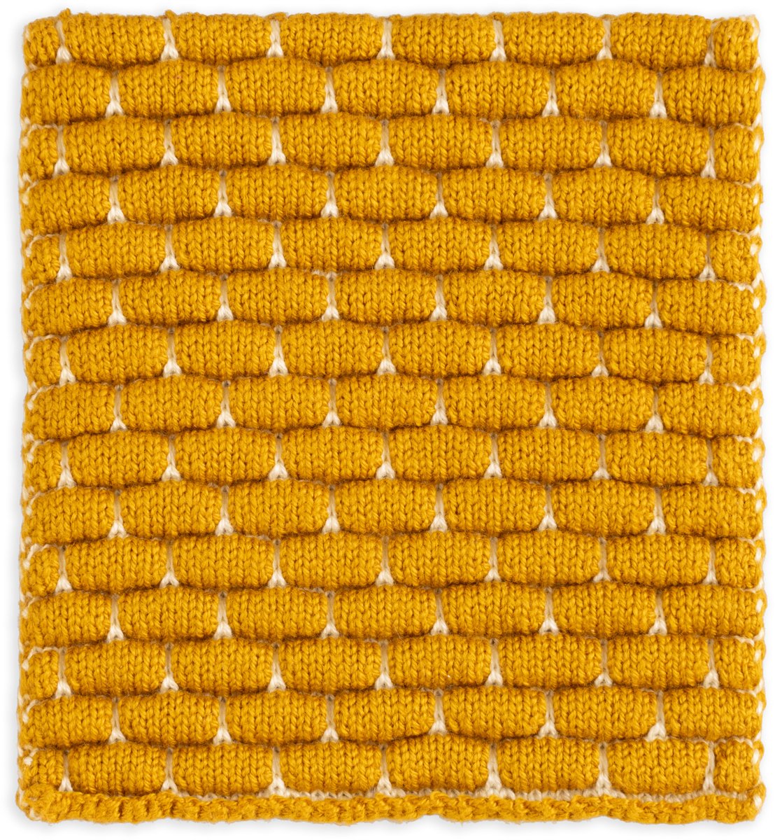 Knit Factory Gebreide Glasonderzetters Block - Ecru/Oker - 10x10 cm