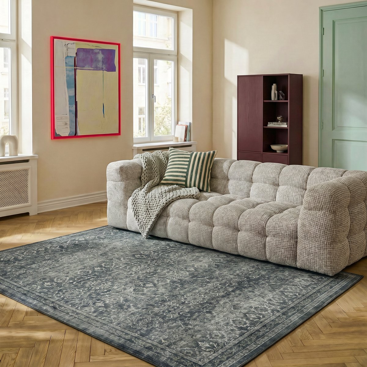 Wasbaar Vintage Vloerkleed Groen Elio 200x290cm Mrcarpet