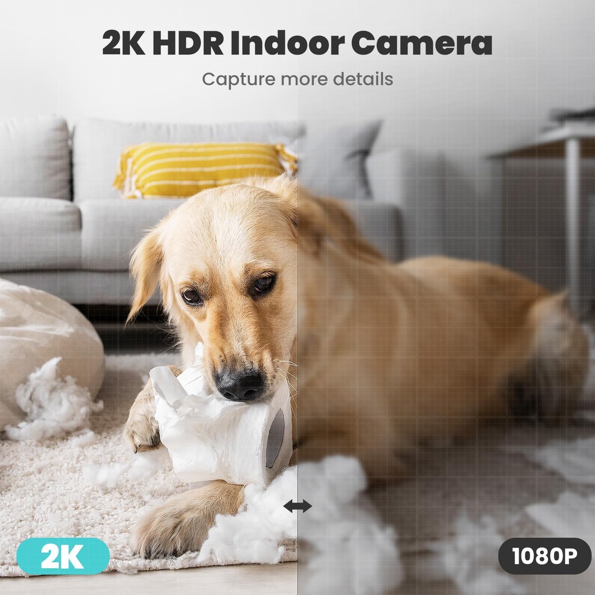 SnelShoppen - 2K Indoor Beveiligingscamera met 360° Motion Tracking, Slimme Huiscamera voor Huisdieren en Nanny, Nachtzicht, WiFi-camera met Twee-weg