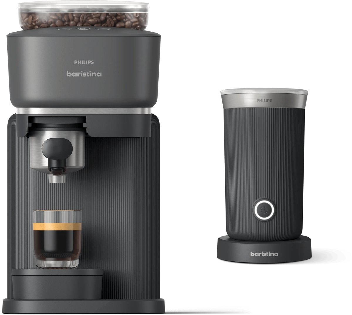 Bol.com Philips Baristina + Melkopschuimer Bundel - BAR303/60 - Espressomachine - Pistonmachine - Zwart aanbieding