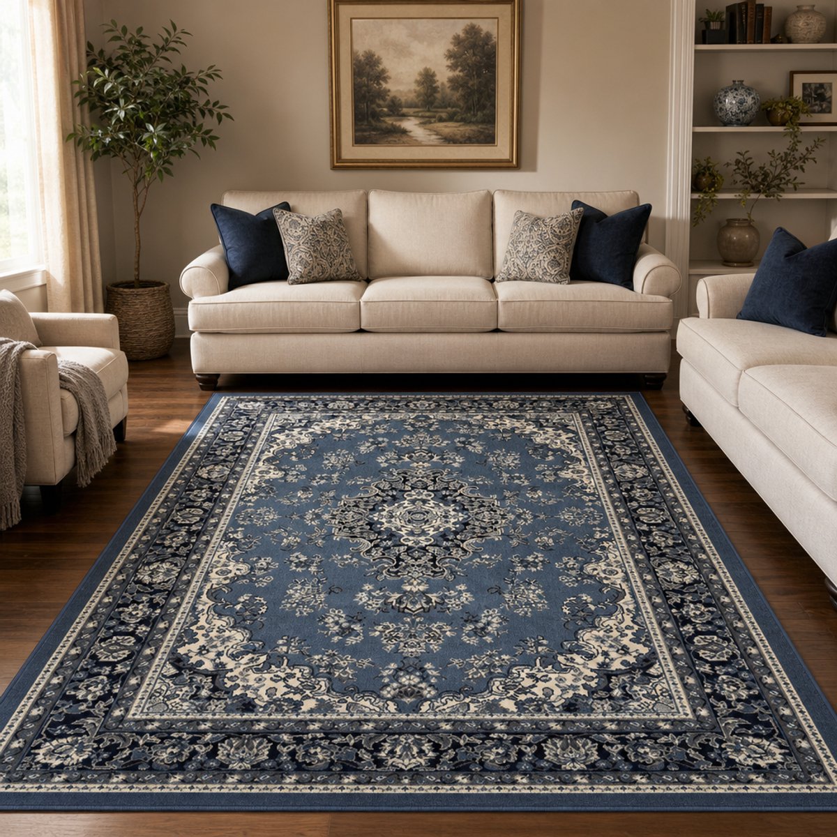 Muratap Nain Klassiek Vintage Oosters Vloerkleed Medaillon Blauw- 140x200 CM