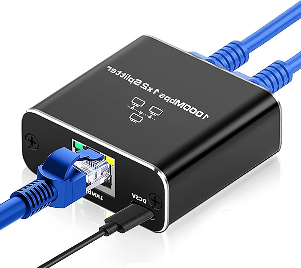 Netwerk Splitter - Ethernet Hub - Netwerk Uitbreiden - Gigabit Snelheid - 2 Poorten - Zwart