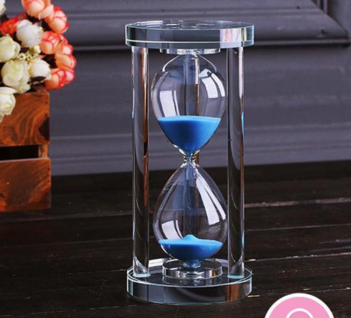 Zandloper Timer - Zandklok Decoratie - Keuken Gebruik - Handgemaakt Kristalglas - 17 cm Hoog - Blauw