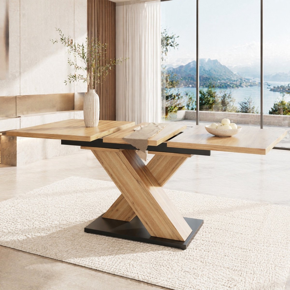 COVREO Eettafel 119-158,5 x 80 x 75 cm – naturel houtkleur, uitschuifbaar, voor 6-8 personen Natuurlijk hout