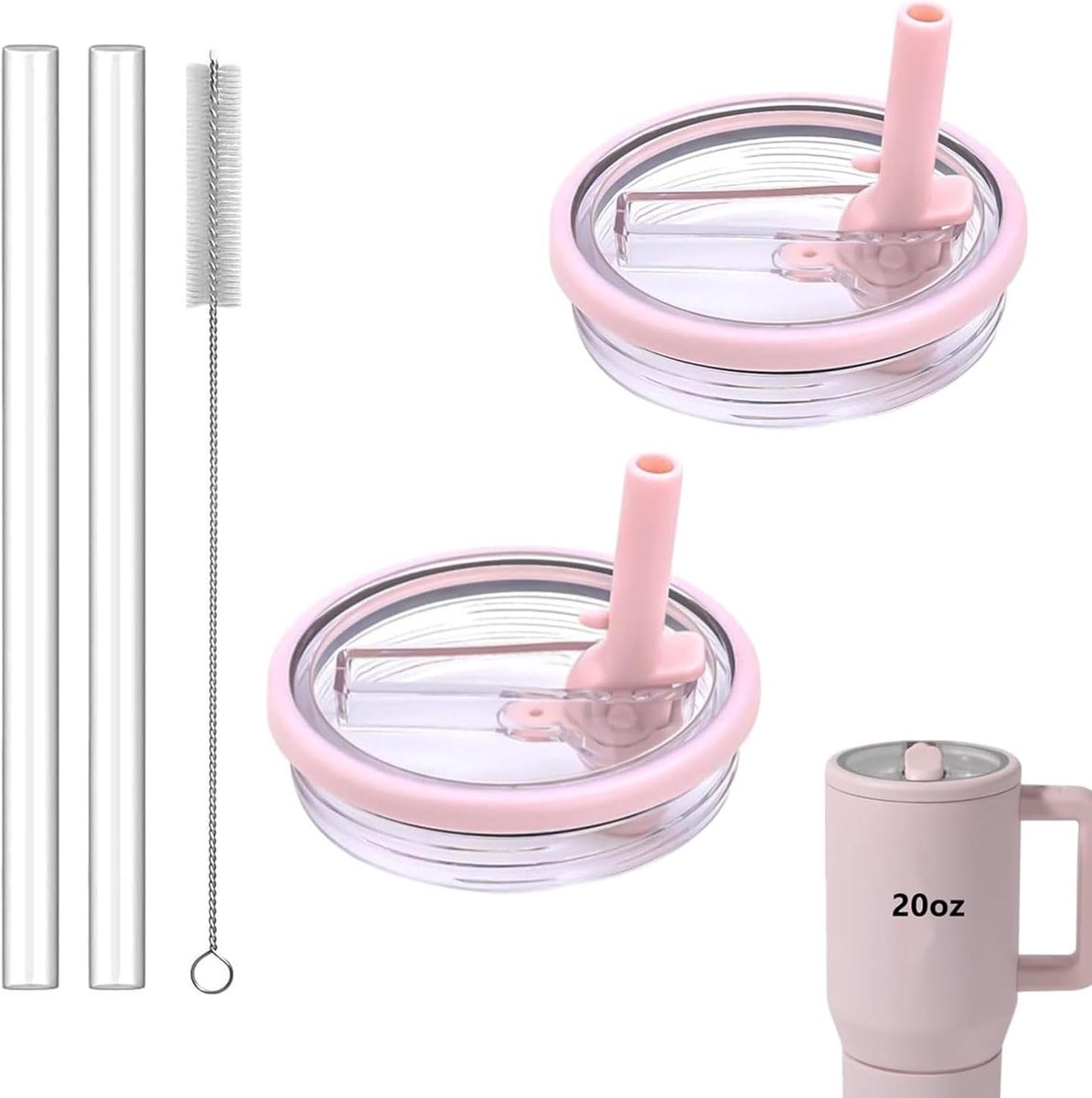 SnelShoppen - Lid voor 20oz Cup Lekvrij, Vervangingsdeksel voor Isolatiebeker met Rietje, Drinkbeker Accessoires met Flipdeksel, 2-Pack incl. Schoonma