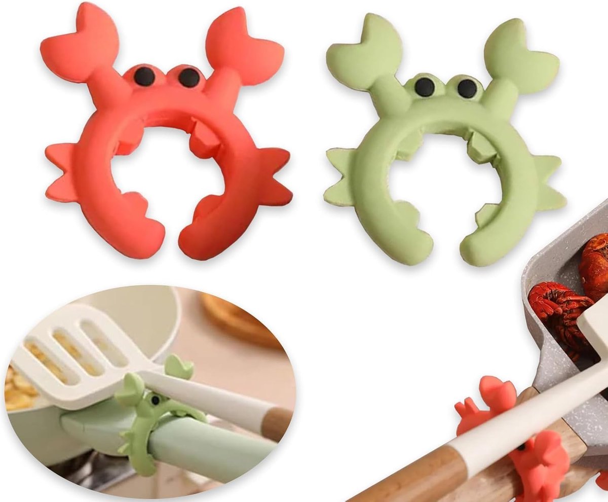 SnelShoppen - 2 Stuks Kooklepelhouders Krab - Siliconen Panlid Lifter - Antislip Kooklepelhouder voor een Net en Leuk Keuken - Kookaccessoires voor Th