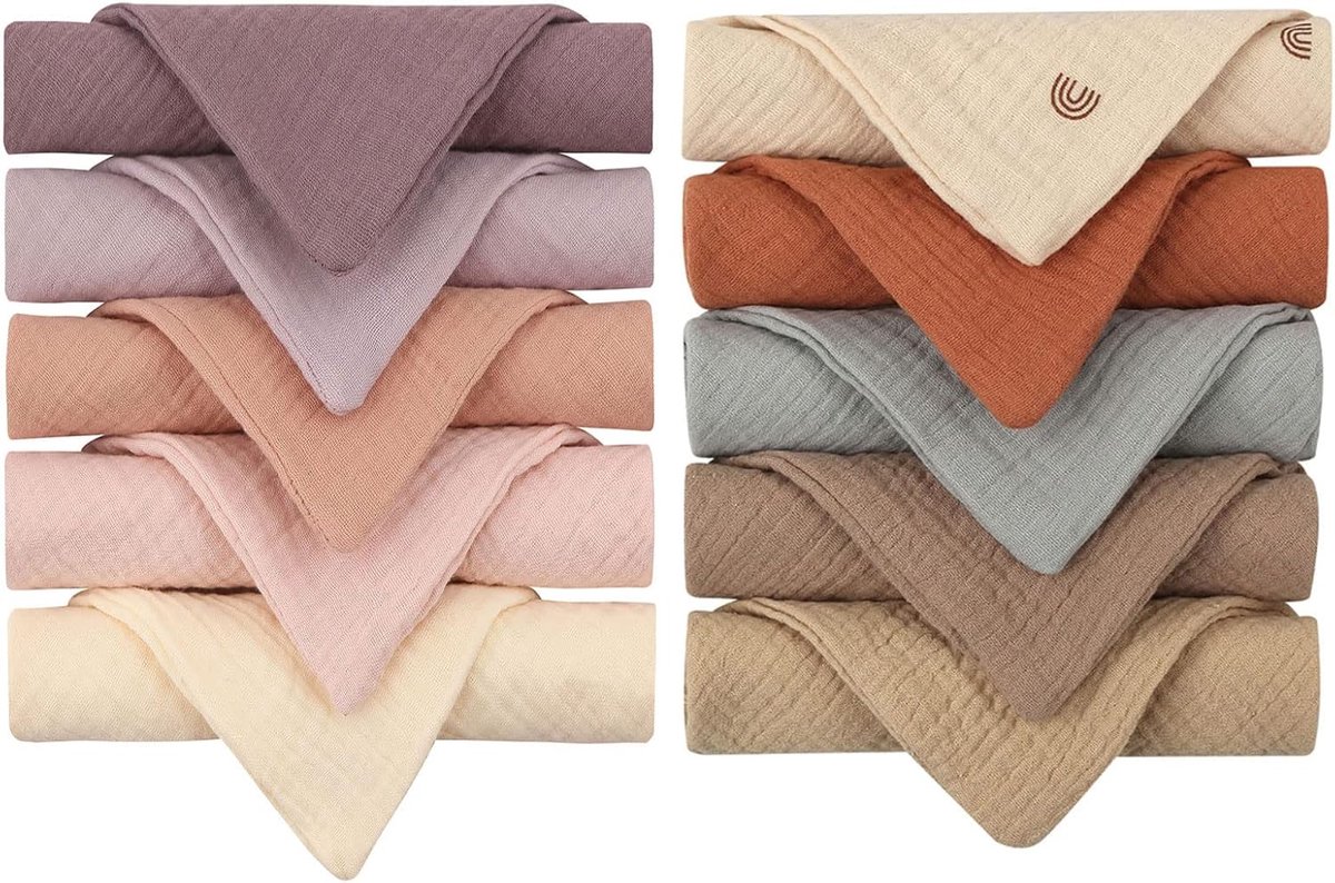 SnelShoppen - 10 Stuks Baby Wasdoekjes 22x24cm, Zachte Muslin Katoenen Baby Handdoeken, Ideaal voor Bad en Verzorging, Perfect Kraamcadeau