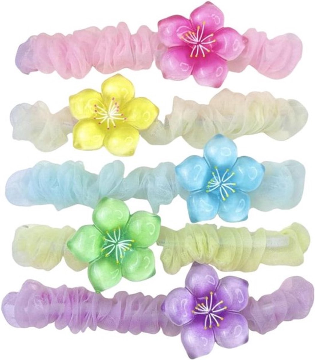 Fijne Glanzende Zijden Haarbanden voor Dames - Set van 5 - Haaraccessoires met Dunne Darmring - Flash Zijden Doek - Haartouw - Glinsterend - Kleine Darm Cirkel - Haarstreng -