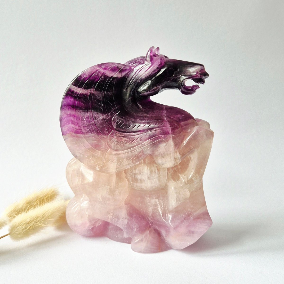 Premium Regenboog Fluoriet Pegasus Carving – Handgesneden Edelsteen Sculptuur – 1329 gram