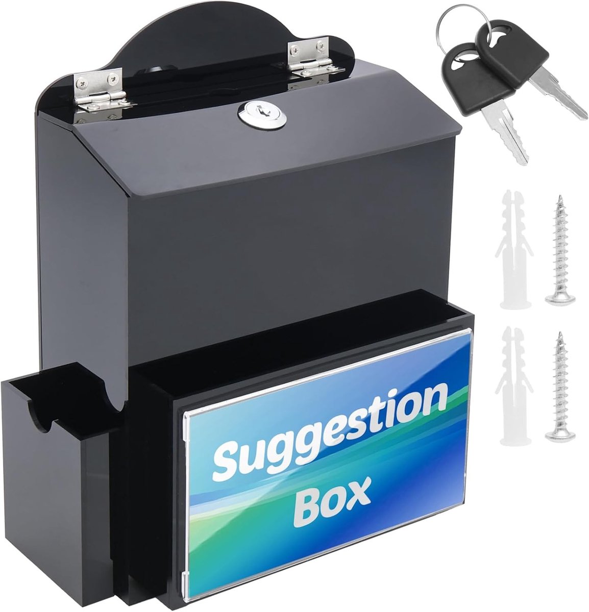 Veilige Suggestiebox met Slot en Magnetische Bevestiging - Ballot Box voor Feedback, Donaties en Promotie in Kantoor, Kerk en School (20x10.5x25cm, Zwart)