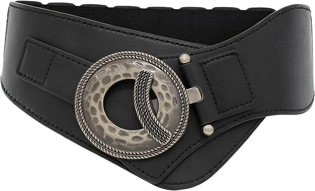 Brede zwarte elastische riem van kunstleer voor vrouwen, retro stijl, taille-accessoires, comfortabele heupriem voor dagelijks gebruik.