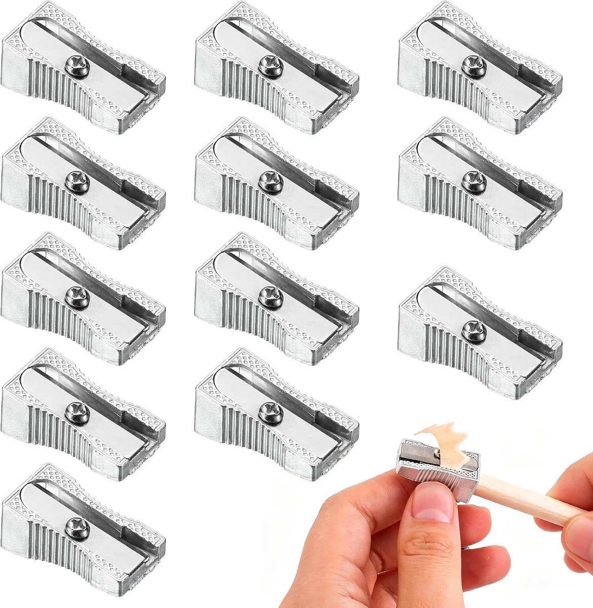 Verpakking van 12 Dubbele Gat Potloodscherpen - Handheld Mini Scherpen met Container voor School, Kantoor en Creatief Gebruik