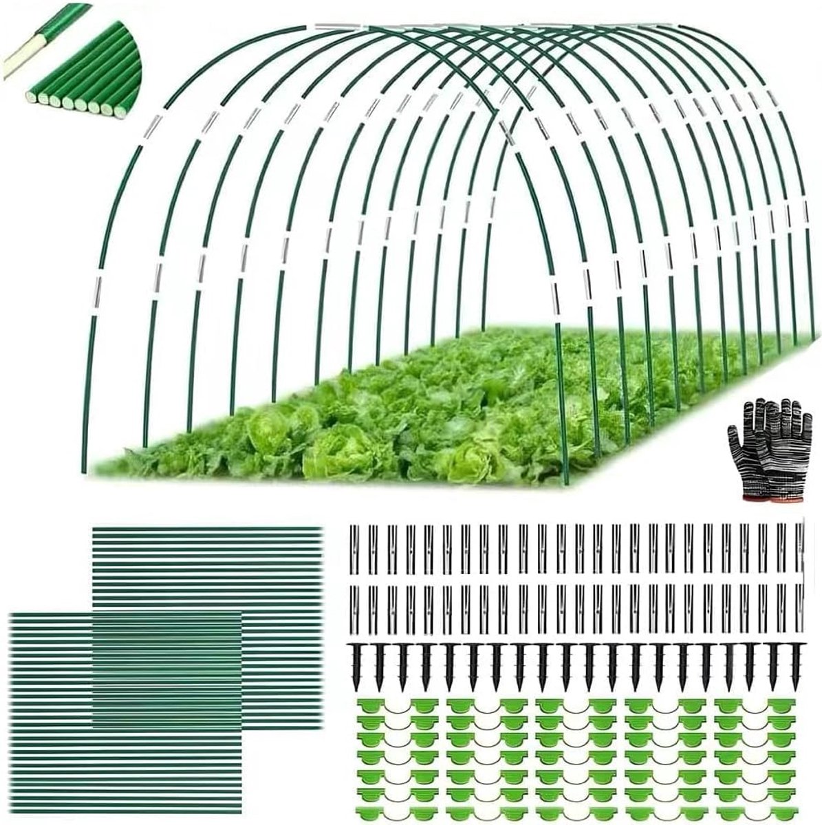 SnelShoppen - Tunnels voor Tuin - 70-delige Fiberglas Tunnelboog Set voor Raised Bed, Folietunnel, Tuin Arches, Grondankers, Groene Kleur