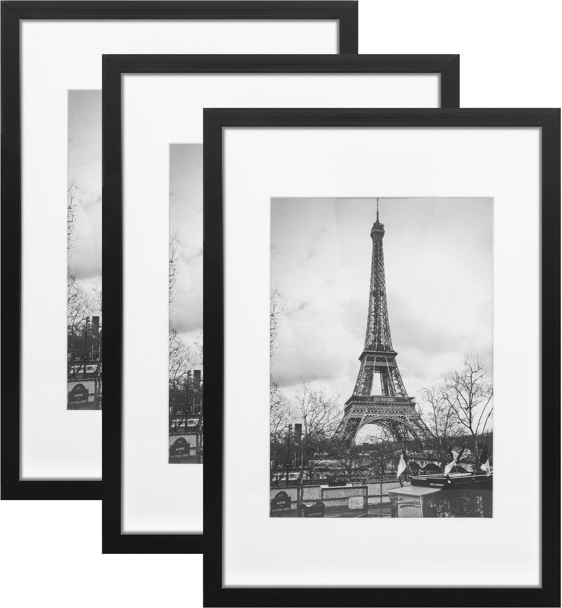 SnelShoppen - Set van 3 A4 Fotolijsten Zwart - Meerdere Wandfotolijsten - Decoratieve Fotolijst voor Thuis, Kantoor, Slaapkamer - 21 x 29,7 cm - Muur-