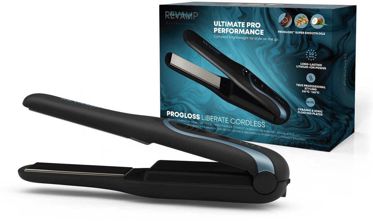 SnelShoppen - Draadloze Stijltang Compact Keramisch voor Pluisvrij Haar met Lithium-Ion Technologie en Progloss Smooth Keratine, Argan & Kokosolie - I