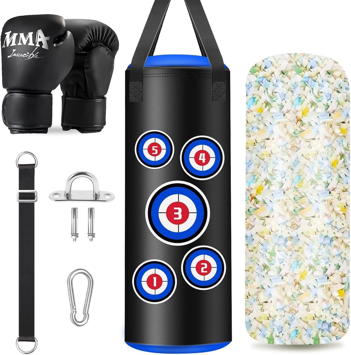 SnelShoppen - Hanging Kids Filled Punching Bag 2FT Set met Handschoenen, Kettingen en Bevestigingshaken, Microfiber Leer, Zware Training Bag voor Kick