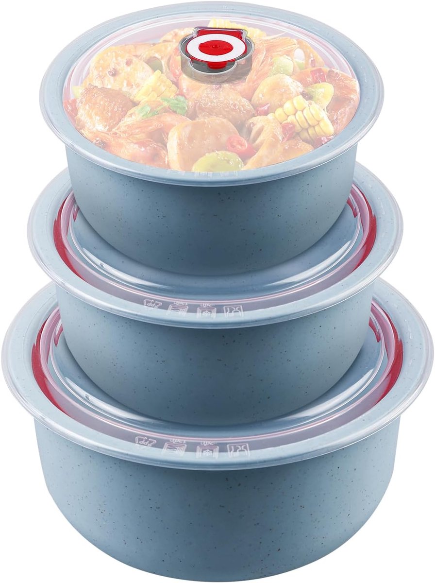 SnelShoppen - 3-delige Magnetron Tafelware Set met Deksel: Magnetron Opbergdozen 260/480/900 ml, Magnetron Multikom Brooddoos voor Vaatwasser, Magnetr