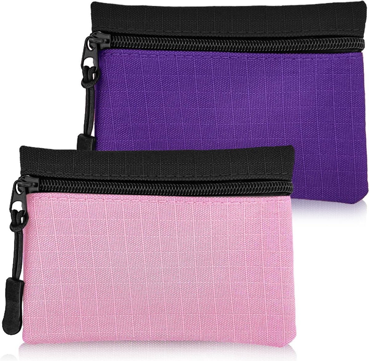 SnelShoppen - 2 Pcs Zipper Wallet Oxford Stoffen Portemonnee voor Jongens Meisjes Vrouwen Mannen - Waterdicht, Duurzaam, Roze + Paars, Ideaal voor Fee