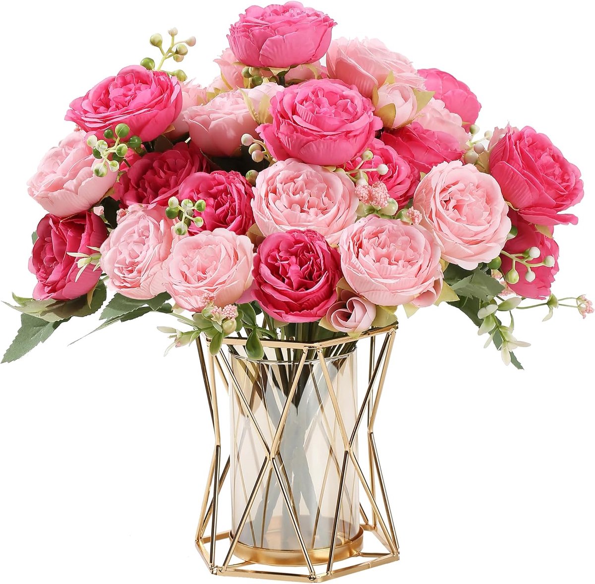 SnelShoppen - 2 Bossen Kunstmatige Pioenrozen, Gemengde Roze Zijden Pioen Bloemen Boeketten voor Bruiloft en Thuisdecoratie
