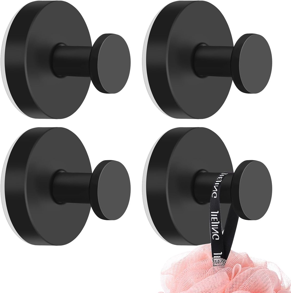 SnelShoppen - 4 Stuks Suction Cup Hooks Zwart - Geen Boren, Herbruikbare RVS Zuignap Haken voor Badkamer en Keuken - Handige Handdoekhouder