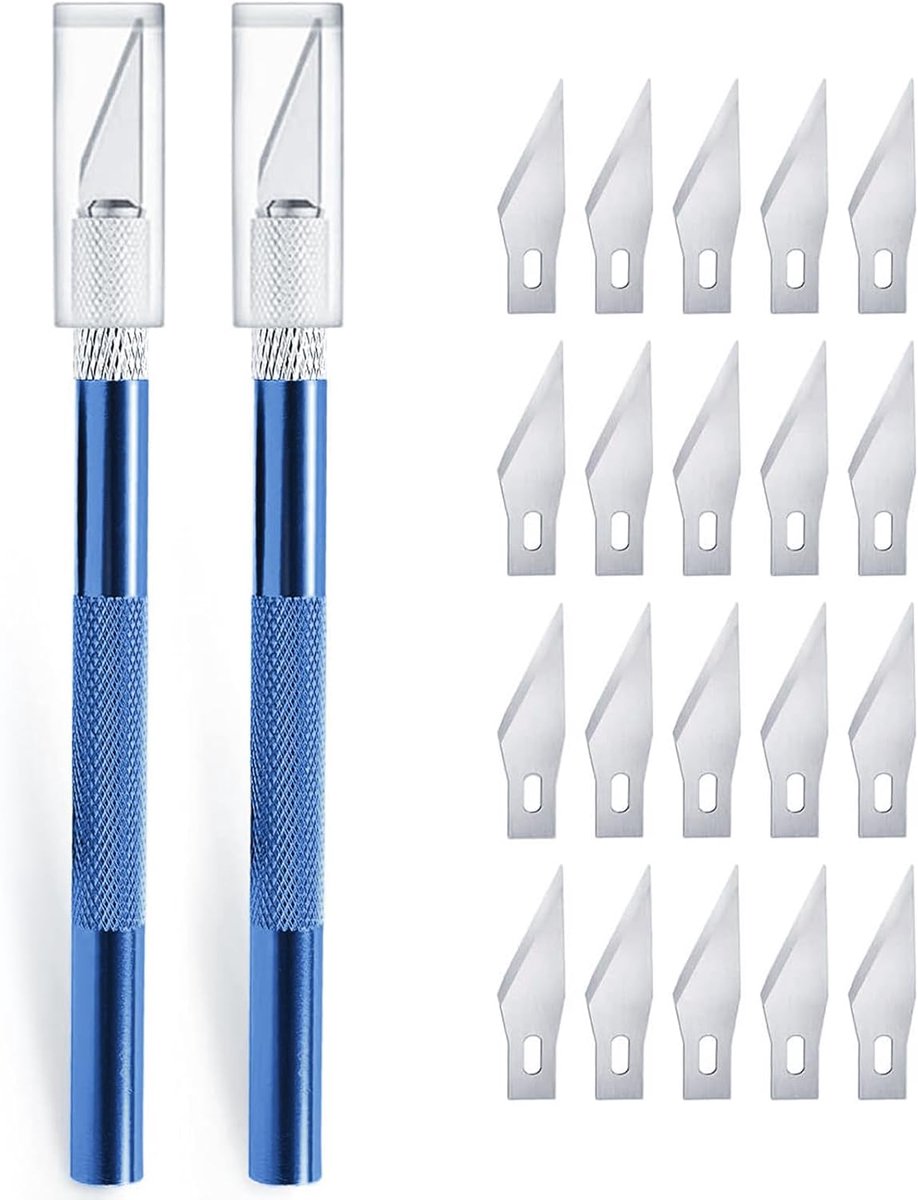 SnelShoppen - 2-delige Cutter Set voor DIY Kunst en Beeldhouwen, Precision Craft Knife met 20 Vervangbladen, Lichtgewicht Aluminium Handvat, Veilig en