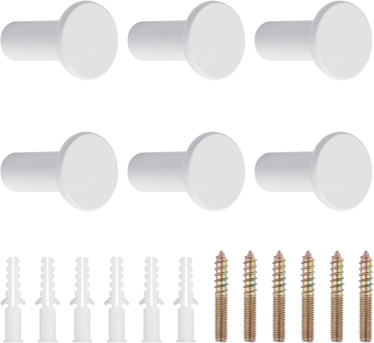 SnelShoppen - 6 Stuks Metal Clothes Hooks - Robuuste Wandhaken - Ronde Haakjes voor Kleding, Handdoeken, Keuken en Badkamer - Wit - Sterke Draagcapaci