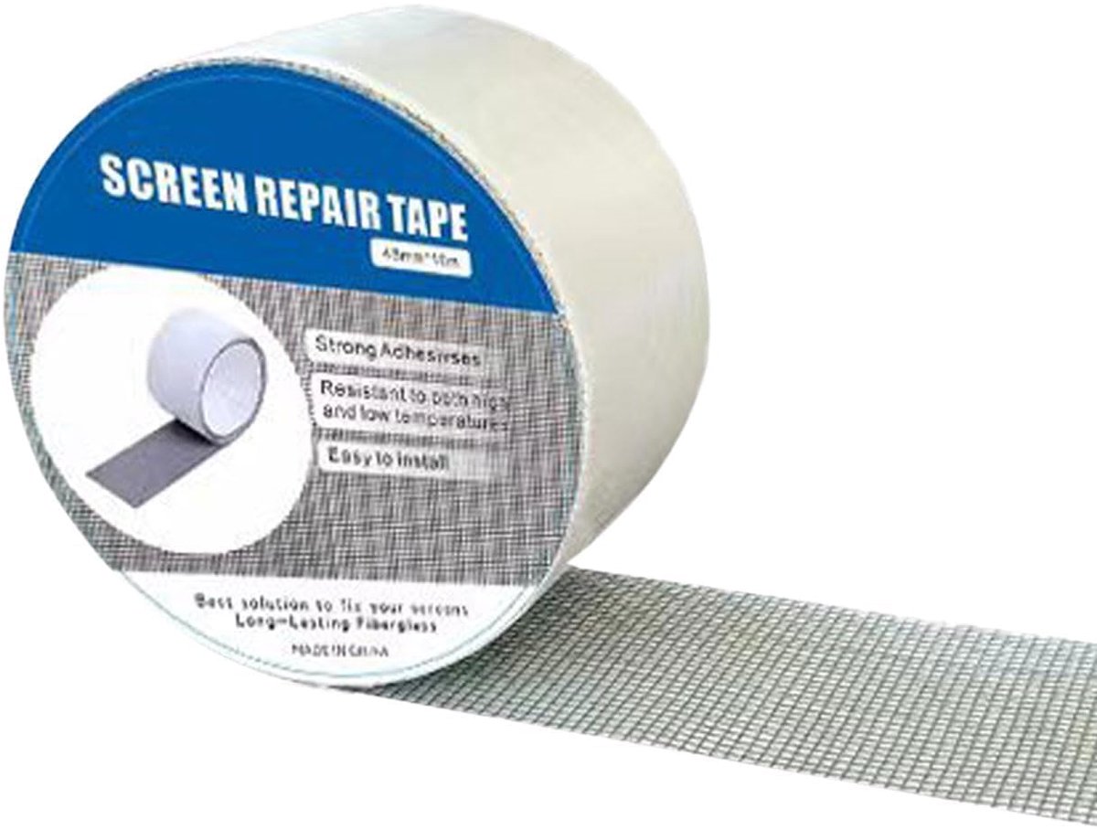 SnelShoppen - Vliegenhorreparatietape 10M x 48MM Extra Sterk Zelfklevend Glasvezelreparatietape voor Ramen, Muskietennetten, Campers en Tuin