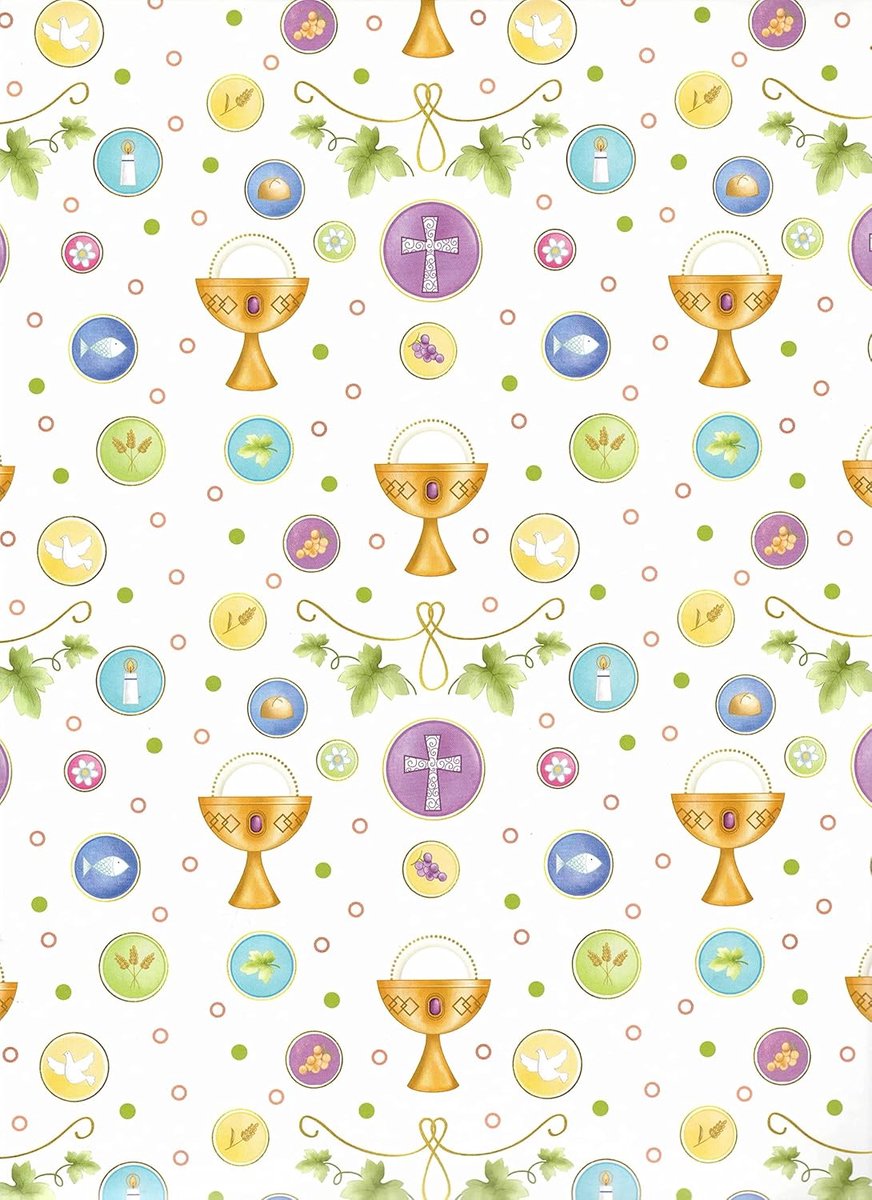 SnelShoppen - ARKRAFT Cadeaupapier 3 Vellen 90x65 cm FSC Papier, Plasticvrij, Chalice Ontwerp voor Eerste Communie, Feestverpakkingen