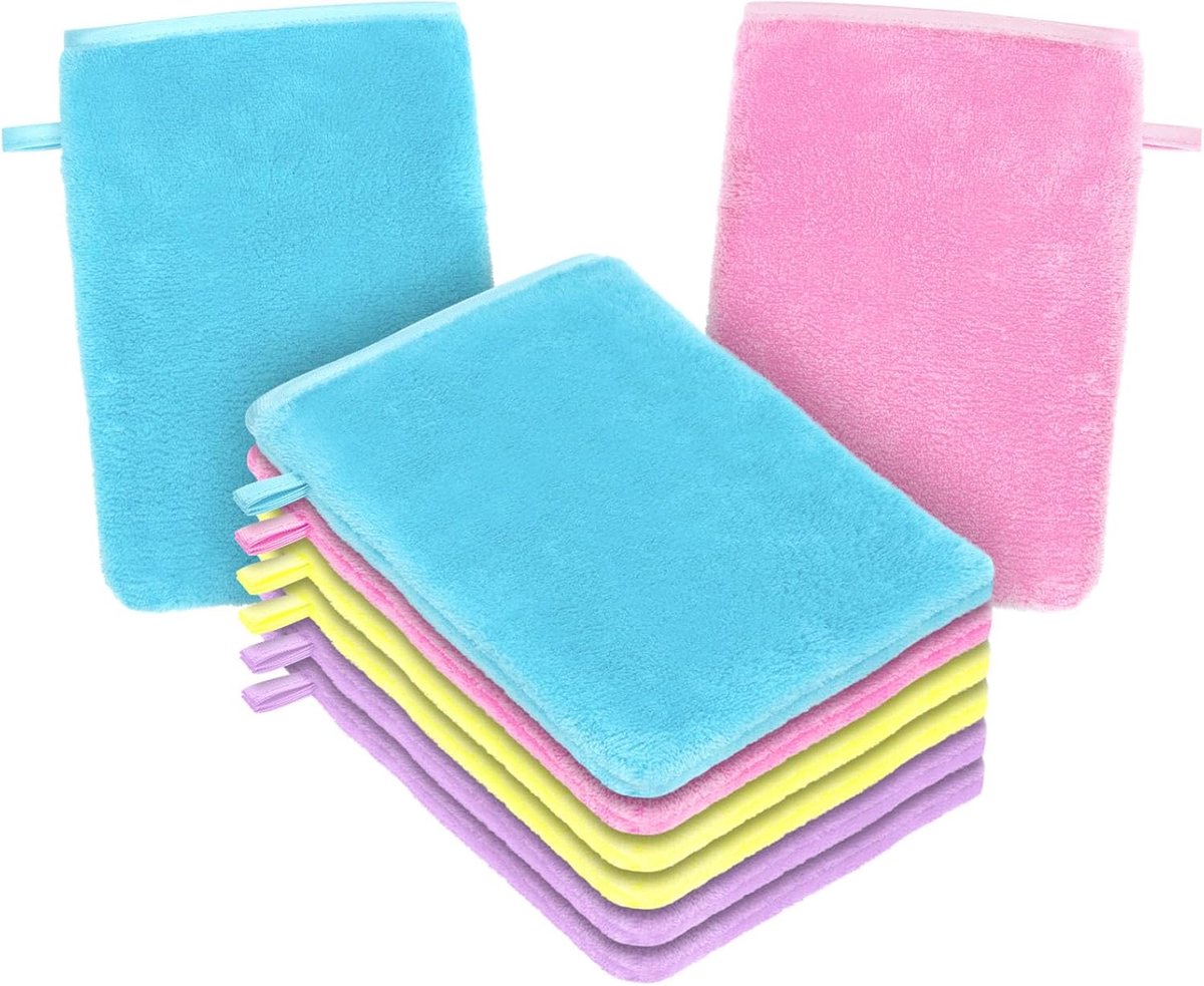 SnelShoppen - Microfiber Wasdoekhandschoenen 8 Stuks - Flanel Zachte Douchehandschoenen 15x20cm - Gezichtswasdoeken - Herbruikbare Make-up Verwijderha