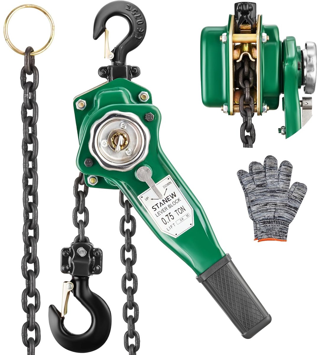 SnelShoppen - Handmatige hefketting takel 0.75t, 2.8m hefhoogte, G80 ketting van koolstofstaal, 360° draaibare haak voor professioneel gebruik