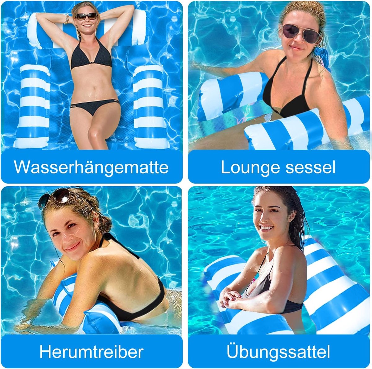 SnelShoppen - Zwembad Stoel, Drijvende Hangmat, Air Mattress, Waterstoel, Lounger Mat voor Volwassenen en Kinderen, 4-in-1 Ontspanning voor Tuin en Zw