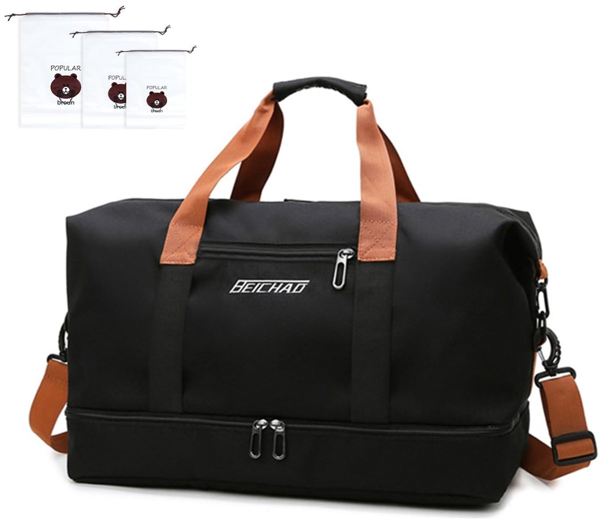 SnelShoppen - Sporttas, Reistas voor Dames en Heren, Waterdichte Weekendtas met 3 Schoenenzakken, Oxford-stof, Grote Handbagage, Trainingstas, 46 x 28