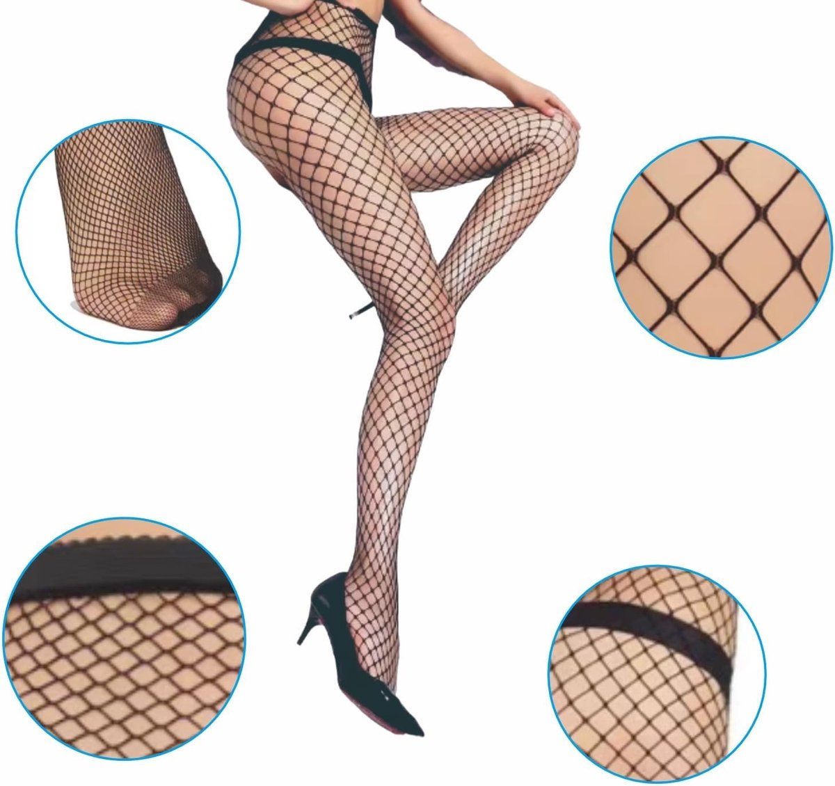 Visnet Panty’s voor Dames, Diamantpatroon, 2 Paar, Zwart Rekbaar Nylon, Perfect voor Feestjes, Halloween en Cosplay