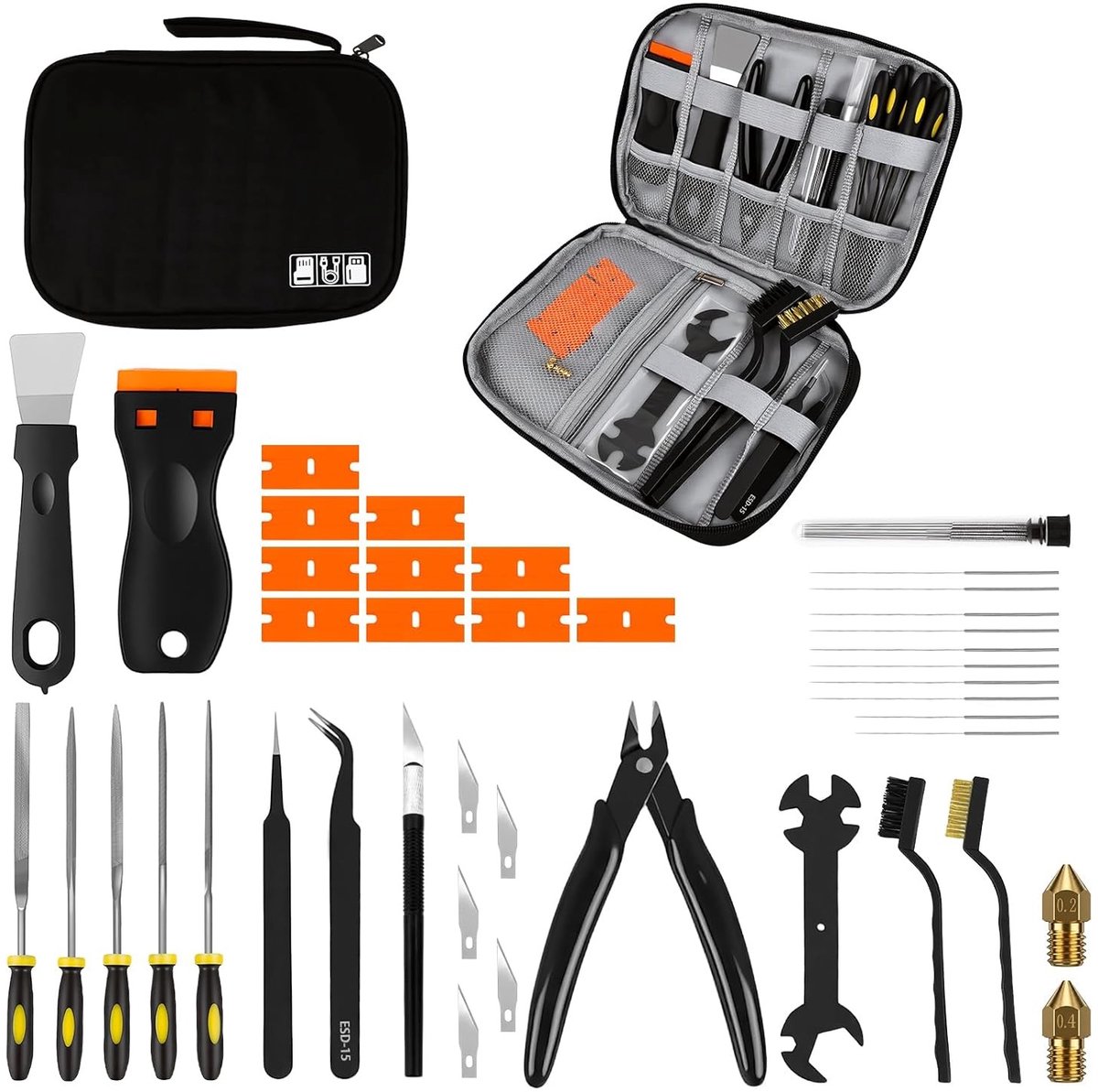 Complete 43-delige 3D Printer Tool Set met Precisiegereedschap, Onderhoudskit en Gereedschapstas voor FDM en SLA Printers