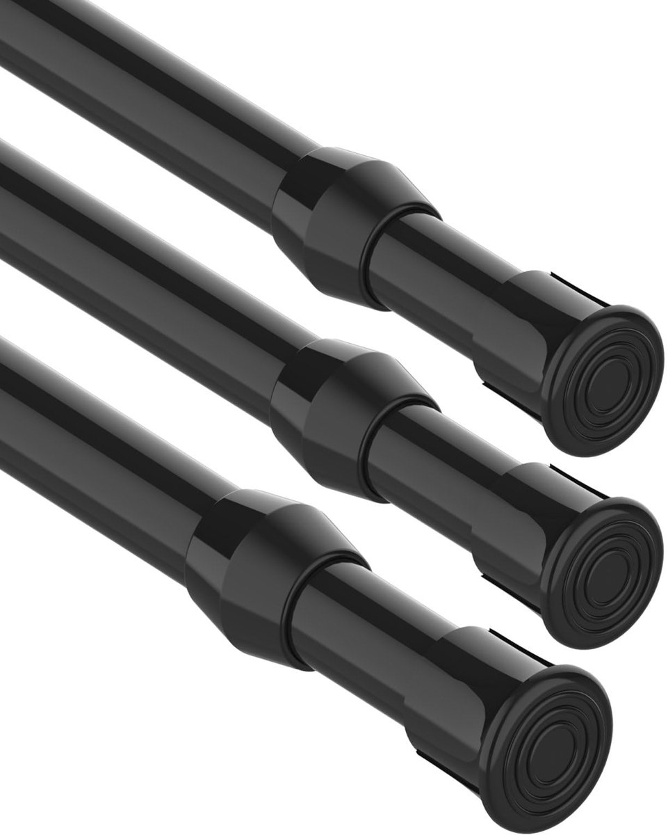 SnelShoppen - Verstelbare drążków do zasłon siatkowych - 3-delige set - Zwart - 75-100 cm - Ideaal voor keuken, badkamer, kledingkasten en DIY-project