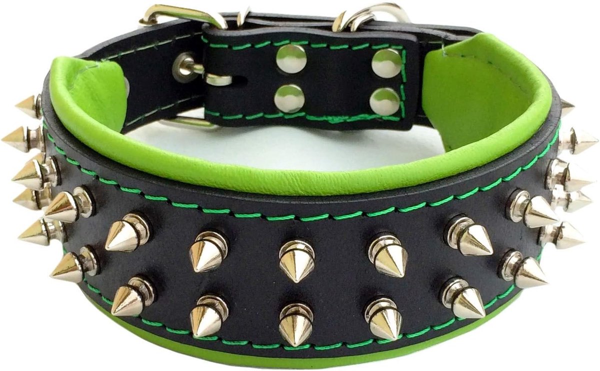 SnelShoppen - Bestia Franse Bulldog hondenhalsband 5 cm breed van 100% leer met schroefpunten, uniek design voor Terriers, Labradors en Herderhonden,