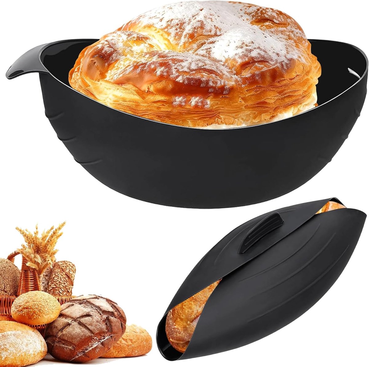 SnelShoppen - 3-in-1 Brood Bakvorm - Ovale Vouwbare Siliconen Bakvorm - Hittebestendig tot 260°C - Multi-inzetbaar als Deegkom, Gistmand en Bakpan - Z