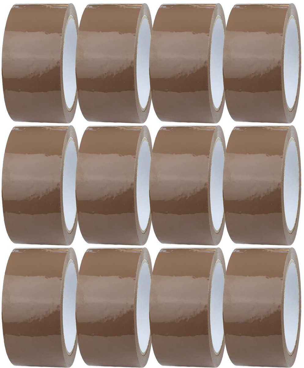 SnelShoppen - 12 Rollen Bruine Verpakkingstape - 48mm x 66m - Hoogwaardige Polypropyleen Sealtape voor Verhuizen, Opslag en Dagelijks Gebruik