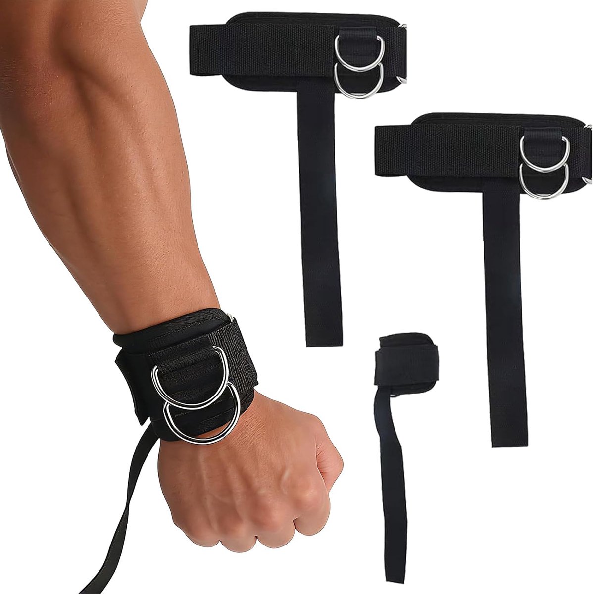 SnelShoppen - Weight Lifting Wristbands en Gewichthefriem met D-Ringen, Crossed Straps voor Kabelmachines, Gym Bodybuilding - 2 Pack