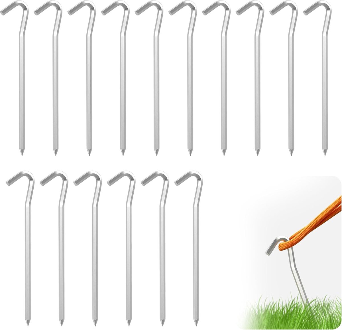 SnelShoppen - 16 Stuks Tentharingen 18 cm - Metalen Aluminium Haringen voor Harde Vloeren - Robuuste Camping Haringen voor Tuin, Vissen en Tentgebruik