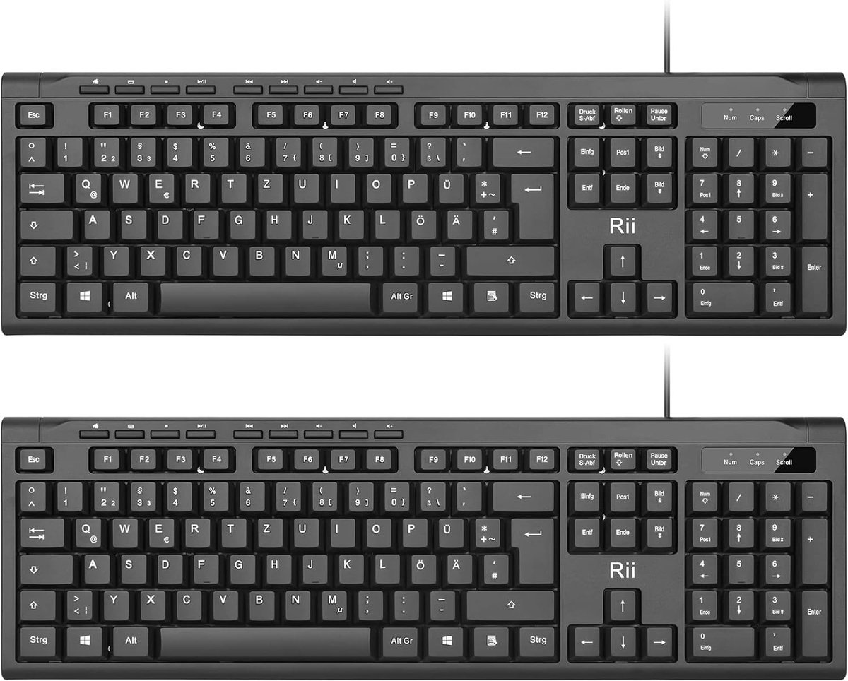 SnelShoppen - USB Toetsenbord Bedraad, Slim Design, QWERTZ Duits Indeling, Full Size F-toetsen en Cijferpad, Ergonomisch voor PC/Mac/Tablets, Ideaal v