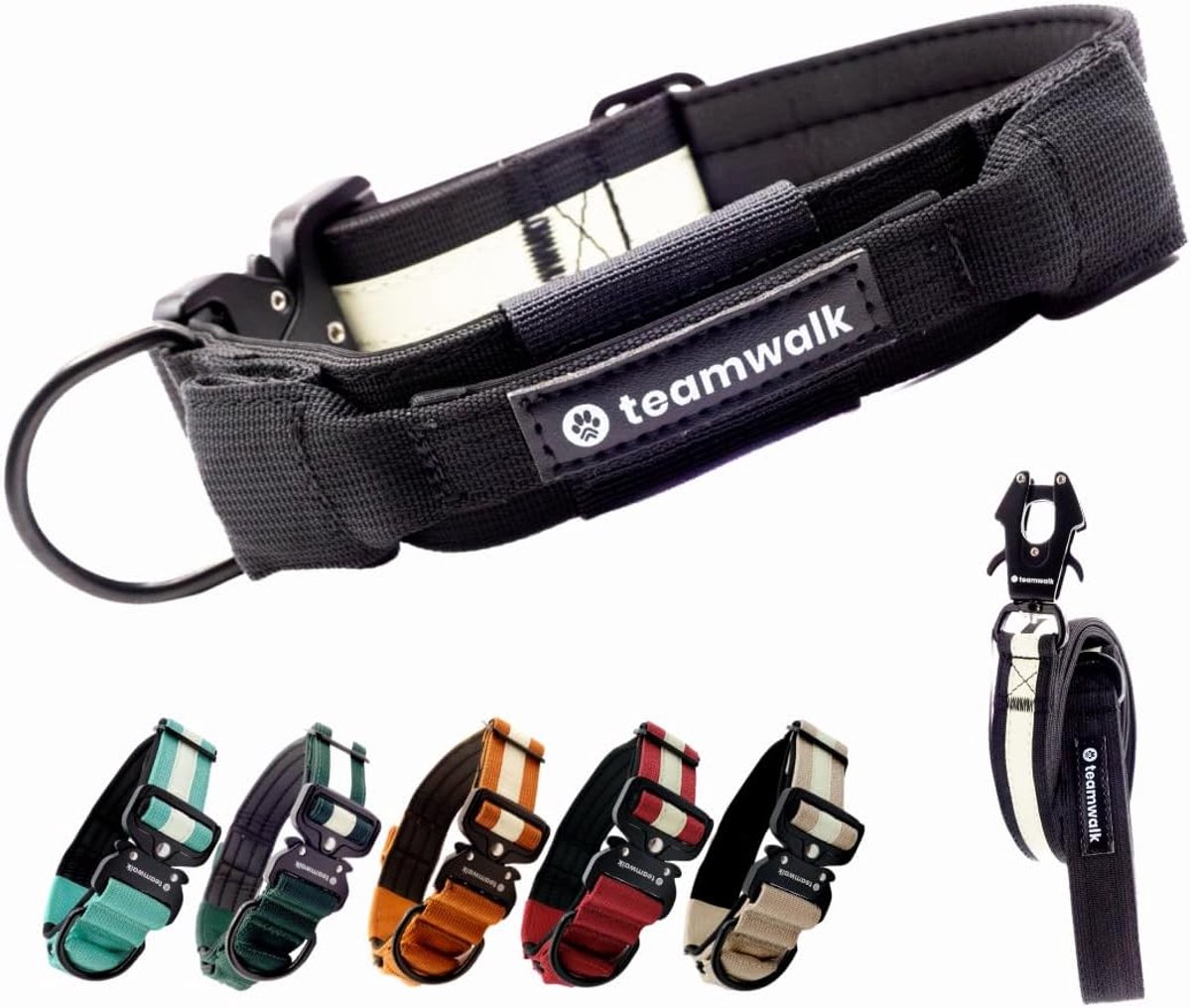 SnelShoppen - Premium Hondenhalsband met Magnetische Handgreep, Verstelbaar, Zachte Voering, Robuuste Gesp, Lichtstrepen, Air-Tag Tas, Zwart, Maat S