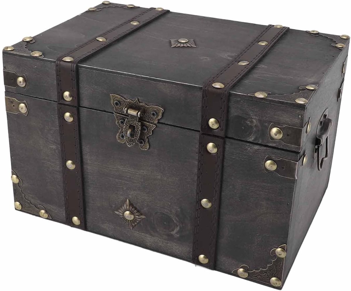 SnelShoppen - Vintage Houten Opbergdoos met Scharnierend Deksel, 9.4x6.8x6cm Decoratieve Sieraden en Trinket Box, Antieke Stijl, Ideaal voor Bewaren v