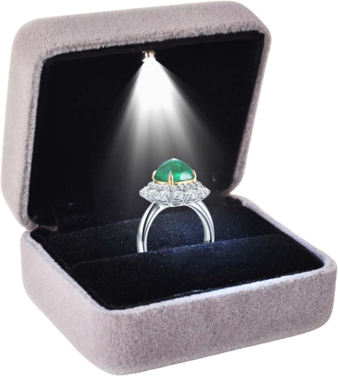 SnelShoppen - Luxe Ringdoos met LED Diodes - Huwelijksringdoos - Elegante Verlovingsdoos - Velours Ringdoos voor Trouwringen en Sieraden