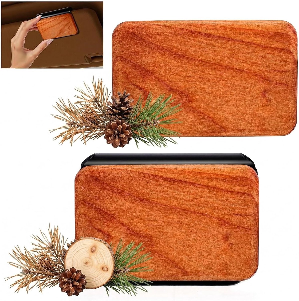 SnelShoppen - Luchtverfrisser Auto Geurdiffuser met Natuurlijk Hout, Clip, Dennengeur, Langdurige Kamiergeur voor Zonneklep, SUV en Vrachtwagen, 1 Stu
