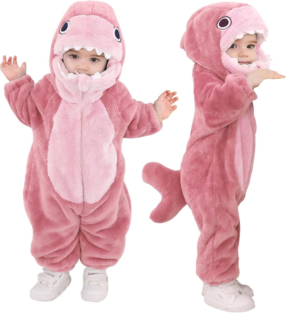 SnelShoppen - Baby Romper Animal Onesie Pajamas Jumpsuit voor Baby's 6-12 Maanden - Schattige Roze Haai Kostuums - Perfect voor Halloween en Winter