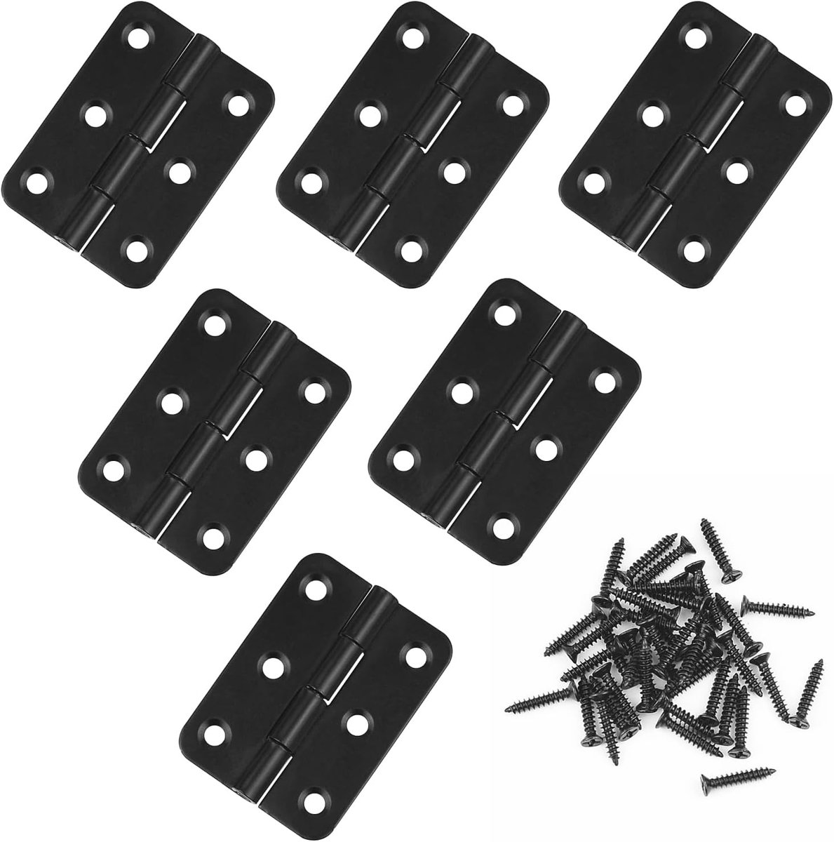 SnelShoppen - 6 Stuks 2 Inch Houten Deur Scharnieren - Zwarte IJzeren Scharnieren met 38 Stuks Scharnier Schroeven voor Meubels, Kasten, Deuren, Lades