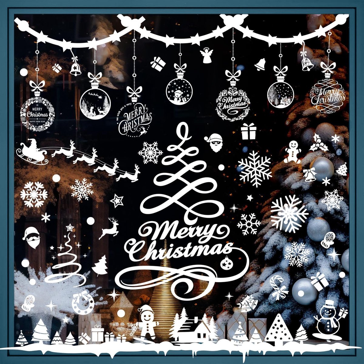 Dailygoods- Raamdecoratie Kerstmis - Zelfklevende Raamdecoratie - Herbruikbare Raamdecoratie - Waterdichte PVC - 9 Vellen - Dubbelzijdige Zichtbaarheid - Vensterstickers