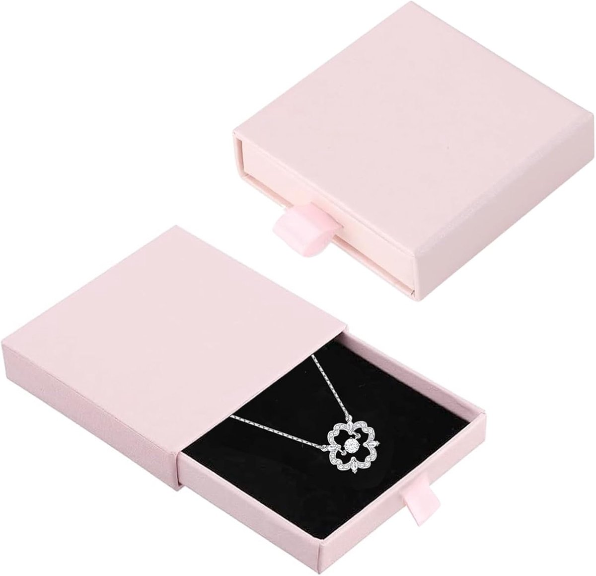 SnelShoppen - Set van 2 Sieraden Dozen, Kleine Lege Cadeaubox met Zwarte Schuim, Perfect voor Oorbellen, Hangers, Stijlvolle Sieradenopslag, Roze, Ide