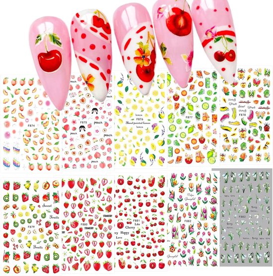 SnelShoppen - 3D Nail Stickers Set voor Zomer Fruit en Bloem Motieven ...